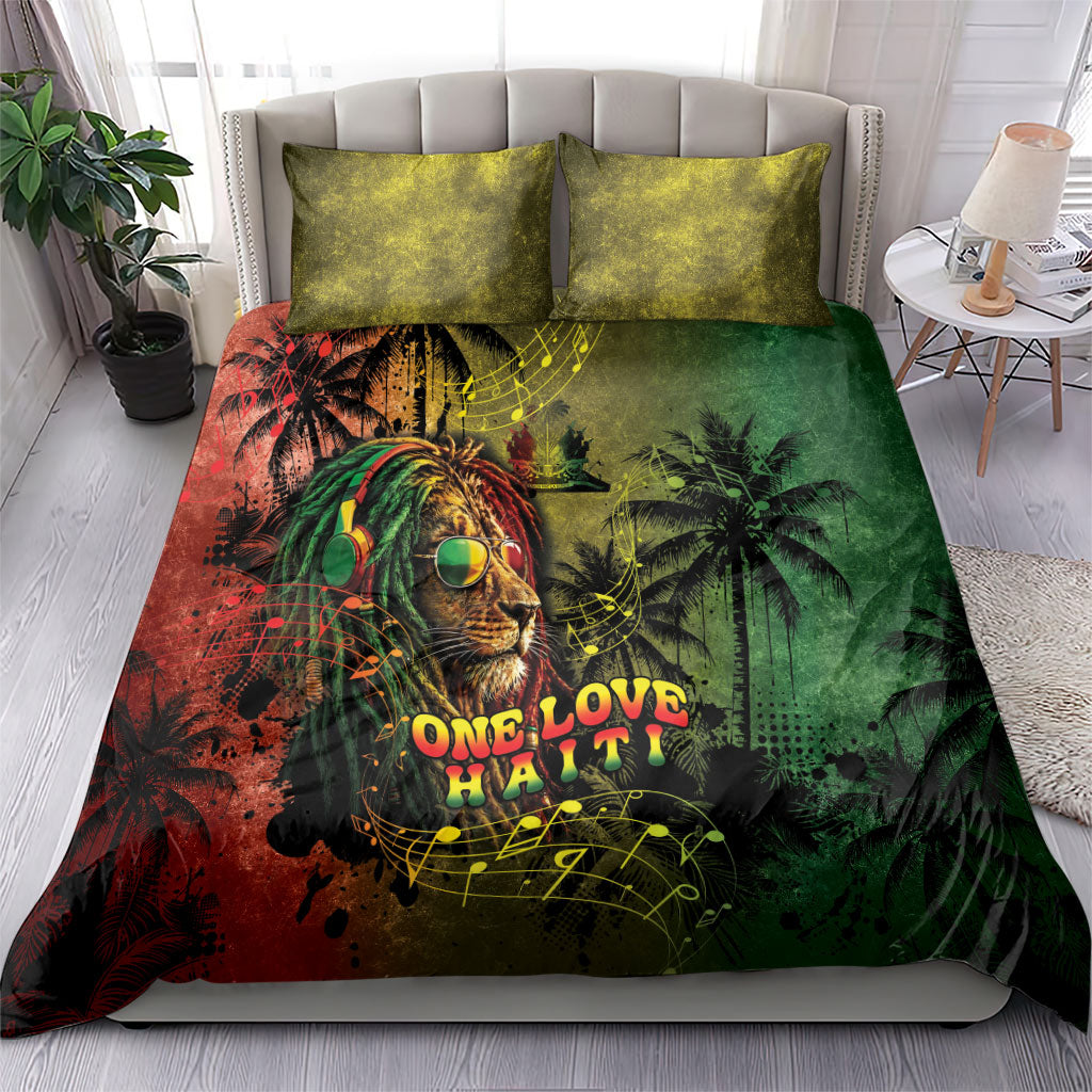 One Love Afro Haiti Bedding Set Rastafarian Lion Reggae Grunge Style