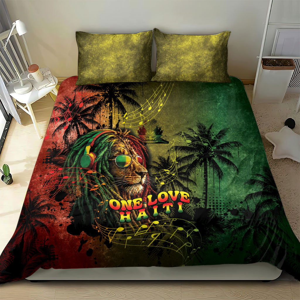 One Love Afro Haiti Bedding Set Rastafarian Lion Reggae Grunge Style