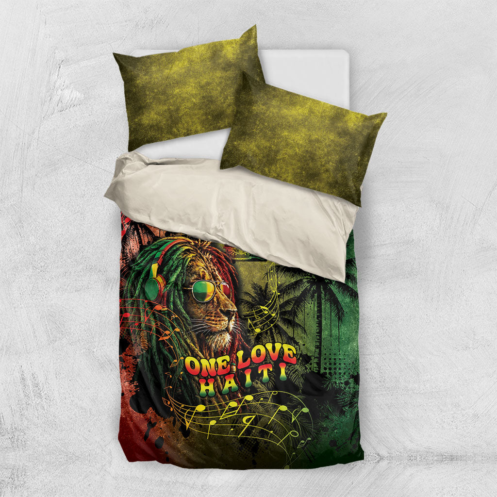 One Love Afro Haiti Bedding Set Rastafarian Lion Reggae Grunge Style