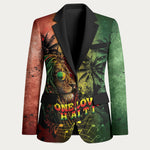 One Love Afro Haiti Blazer Rastafarian Lion Reggae Grunge Style