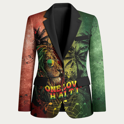 One Love Afro Haiti Blazer Rastafarian Lion Reggae Grunge Style