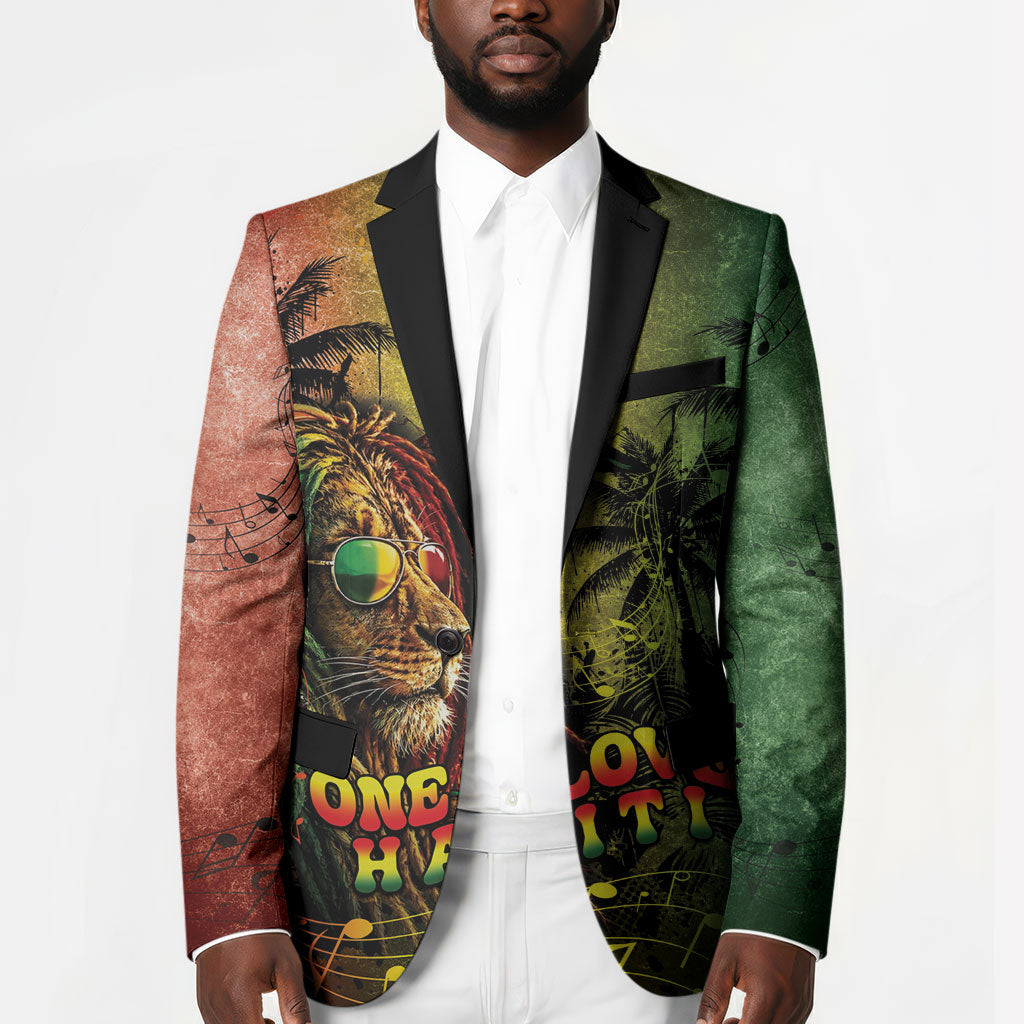 One Love Afro Haiti Blazer Rastafarian Lion Reggae Grunge Style