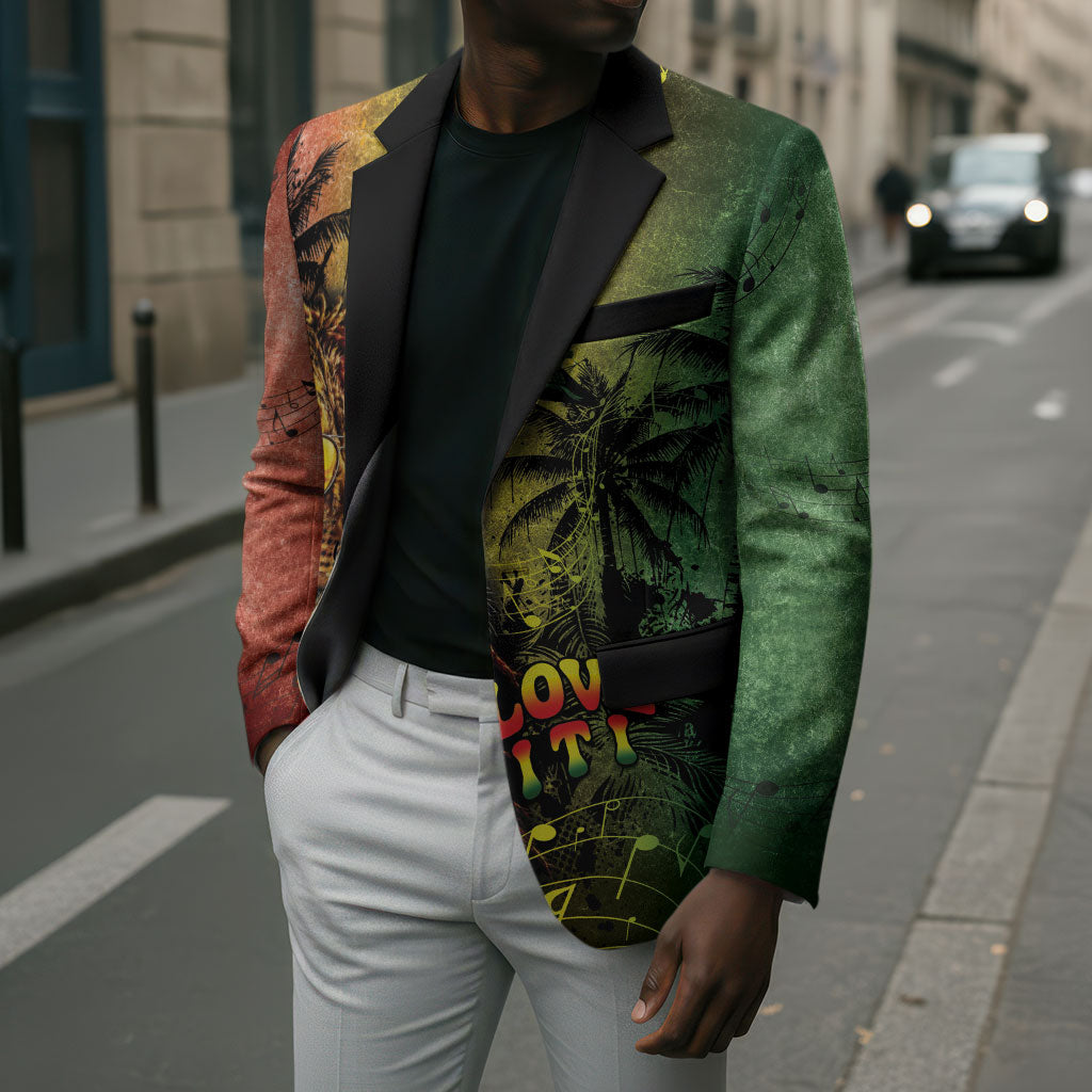 One Love Afro Haiti Blazer Rastafarian Lion Reggae Grunge Style
