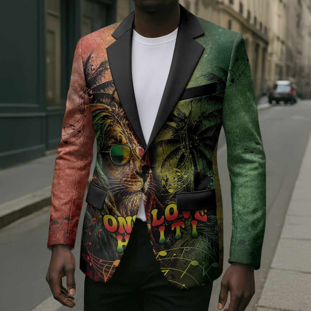 One Love Afro Haiti Blazer Rastafarian Lion Reggae Grunge Style