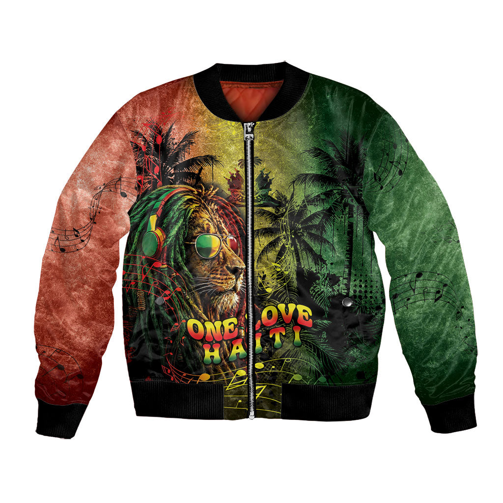 One Love Afro Haiti Bomber Jacket Rastafarian Lion Reggae Grunge Style