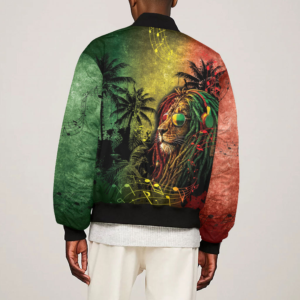 One Love Afro Haiti Bomber Jacket Rastafarian Lion Reggae Grunge Style