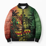 One Love Afro Haiti Bomber Puffer Jacket Rastafarian Lion Reggae Grunge Style