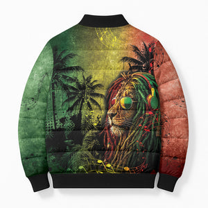 One Love Afro Haiti Bomber Puffer Jacket Rastafarian Lion Reggae Grunge Style