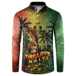 One Love Afro Haiti Button Sweatshirt Rastafarian Lion Reggae Grunge Style