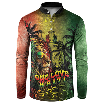 One Love Afro Haiti Button Sweatshirt Rastafarian Lion Reggae Grunge Style
