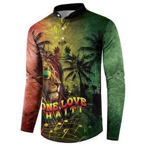 One Love Afro Haiti Button Sweatshirt Rastafarian Lion Reggae Grunge Style