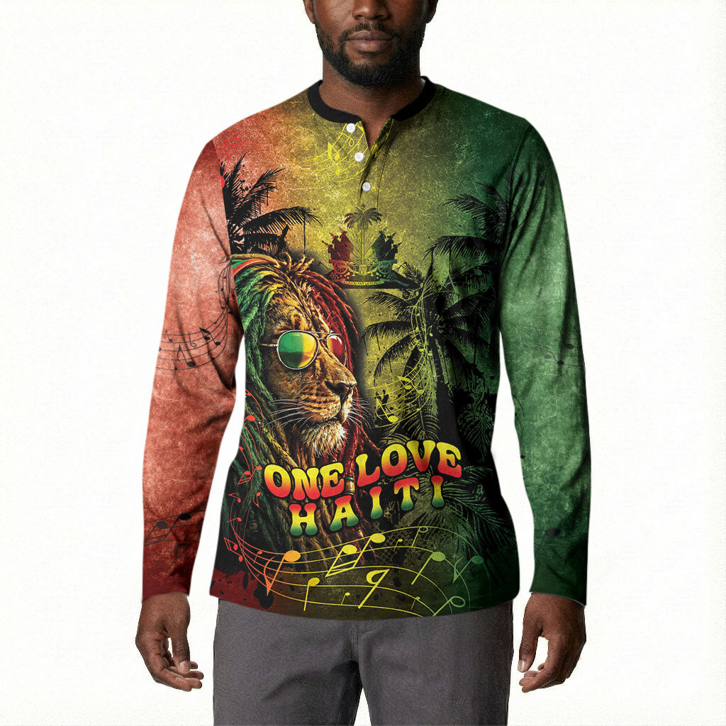 One Love Afro Haiti Button Sweatshirt Rastafarian Lion Reggae Grunge Style