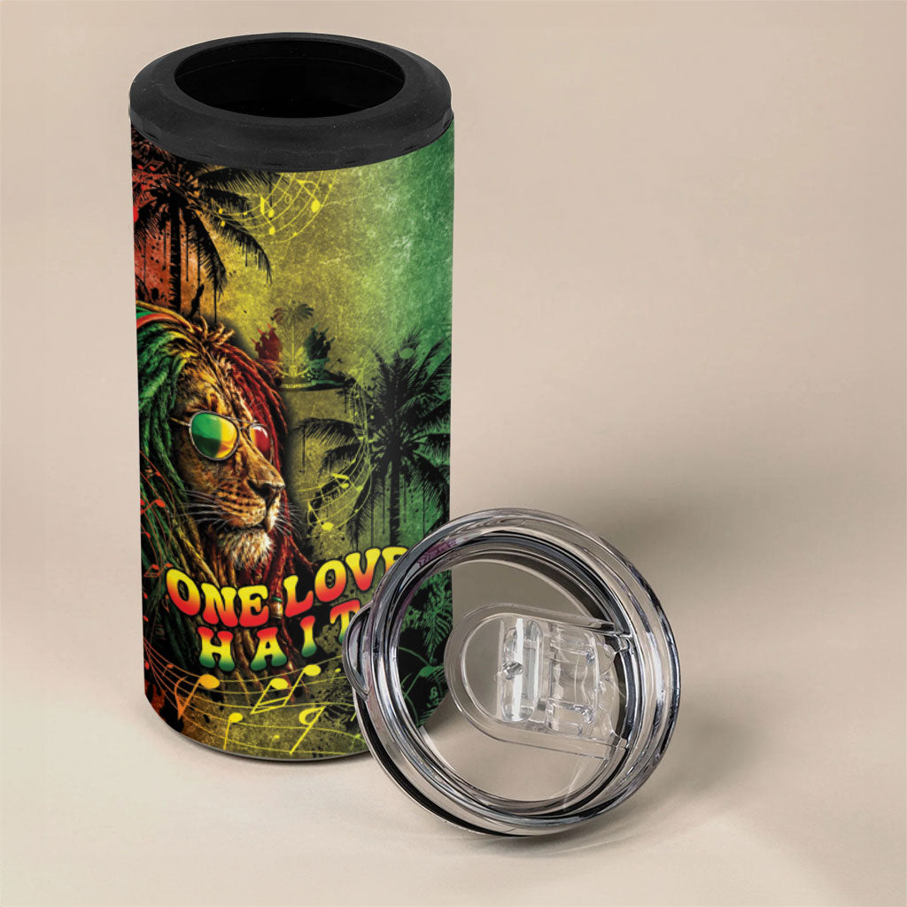One Love Afro Haiti 4 in 1 Can Cooler Tumbler Rastafarian Lion Reggae Grunge Style