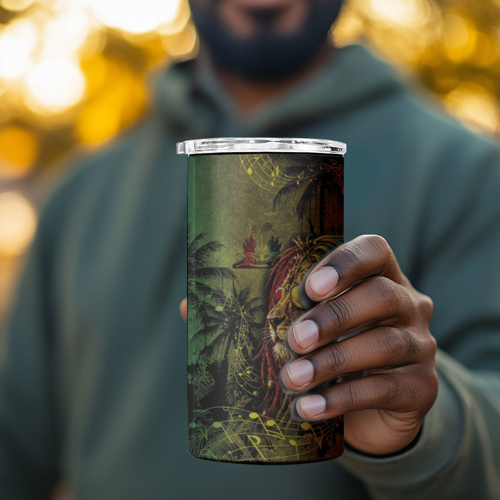 One Love Afro Haiti 4 in 1 Can Cooler Tumbler Rastafarian Lion Reggae Grunge Style