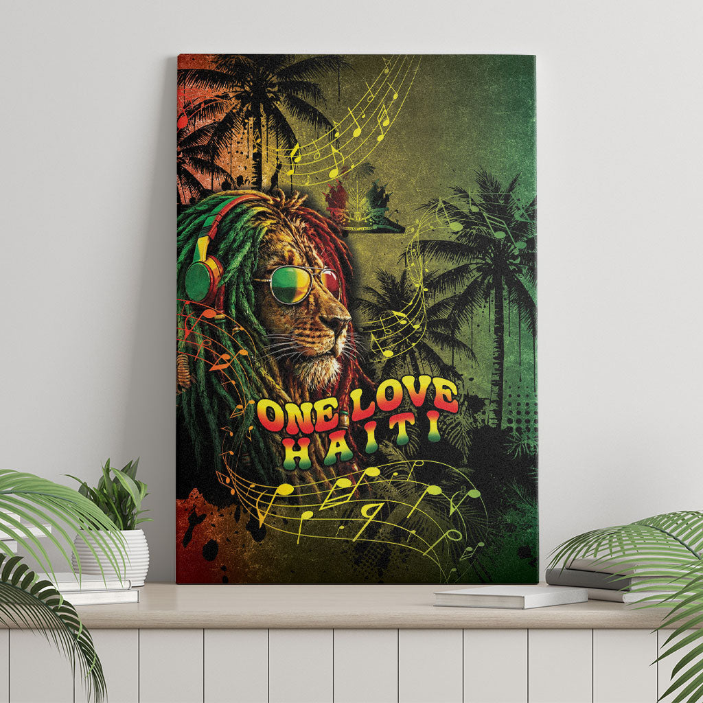 One Love Afro Haiti Canvas Wall Art Rastafarian Lion Reggae Grunge Style