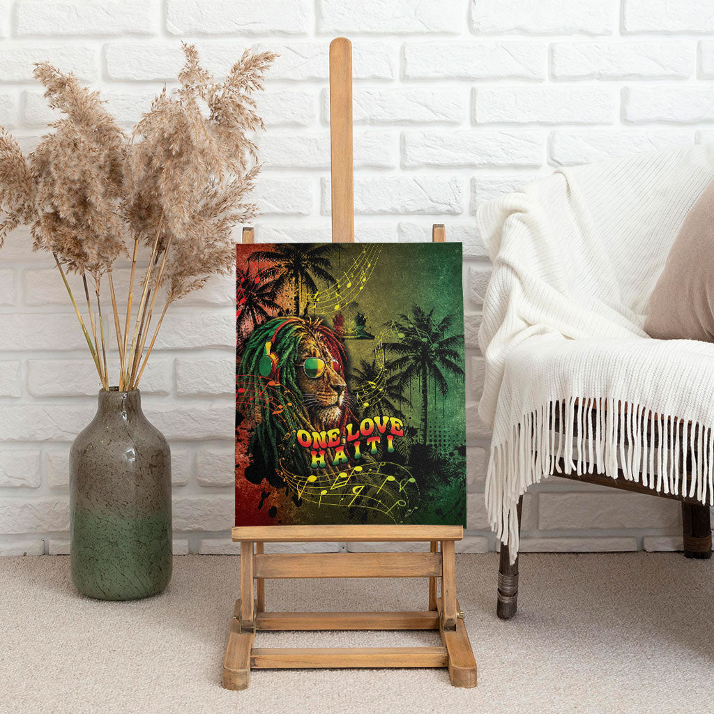 One Love Afro Haiti Canvas Wall Art Rastafarian Lion Reggae Grunge Style