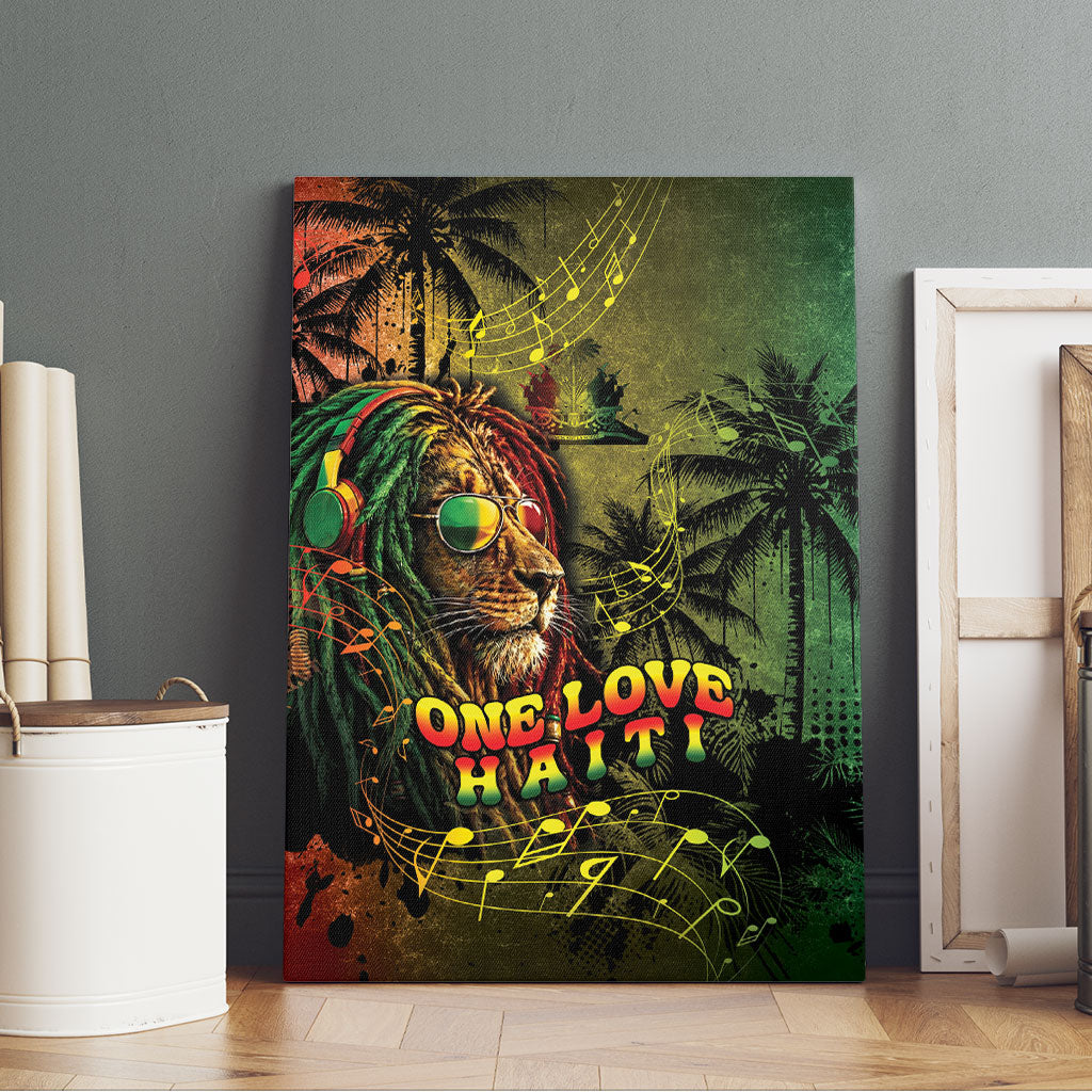 One Love Afro Haiti Canvas Wall Art Rastafarian Lion Reggae Grunge Style