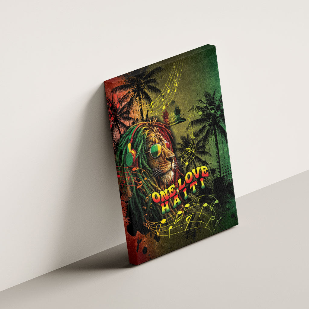 One Love Afro Haiti Canvas Wall Art Rastafarian Lion Reggae Grunge Style