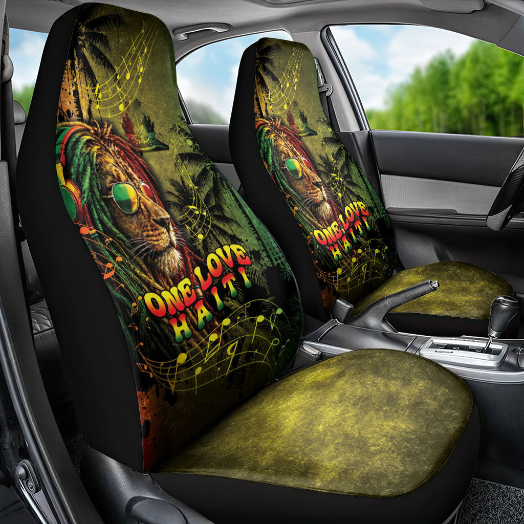 One Love Afro Haiti Car Seat Cover Rastafarian Lion Reggae Grunge Style