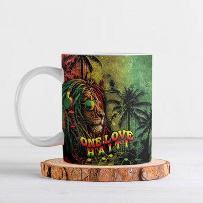 One Love Afro Haiti Ceramic Mug Rastafarian Lion Reggae Grunge Style