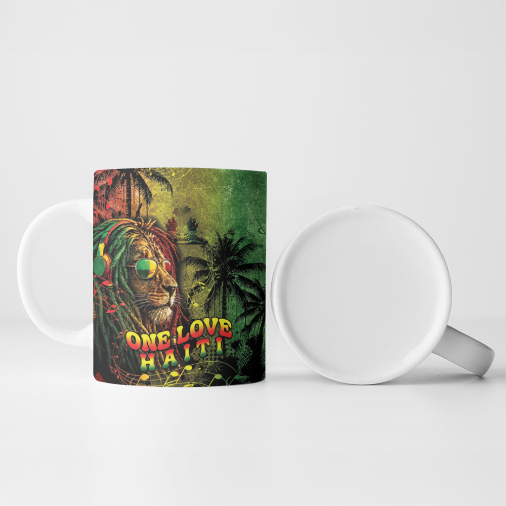 One Love Afro Haiti Ceramic Mug Rastafarian Lion Reggae Grunge Style