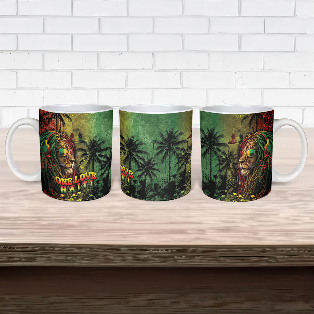 One Love Afro Haiti Ceramic Mug Rastafarian Lion Reggae Grunge Style