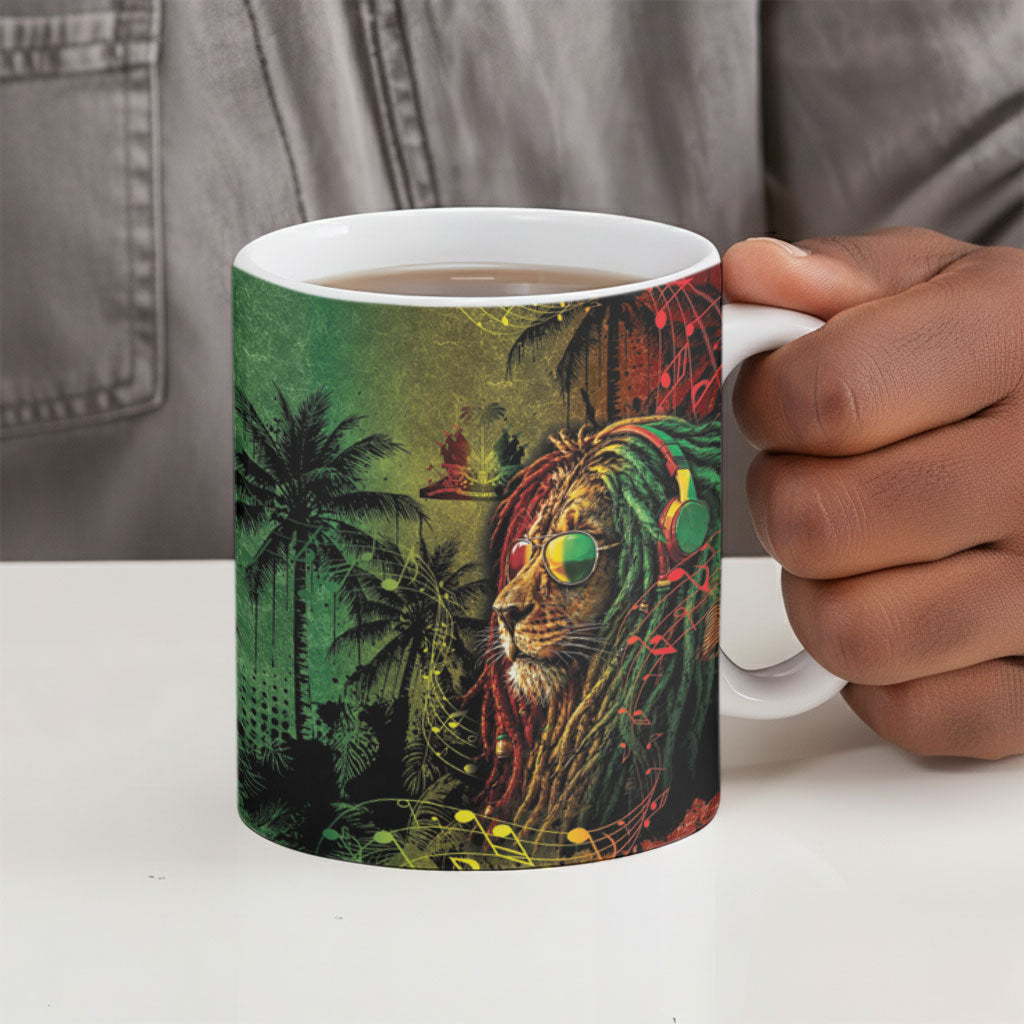 One Love Afro Haiti Ceramic Mug Rastafarian Lion Reggae Grunge Style