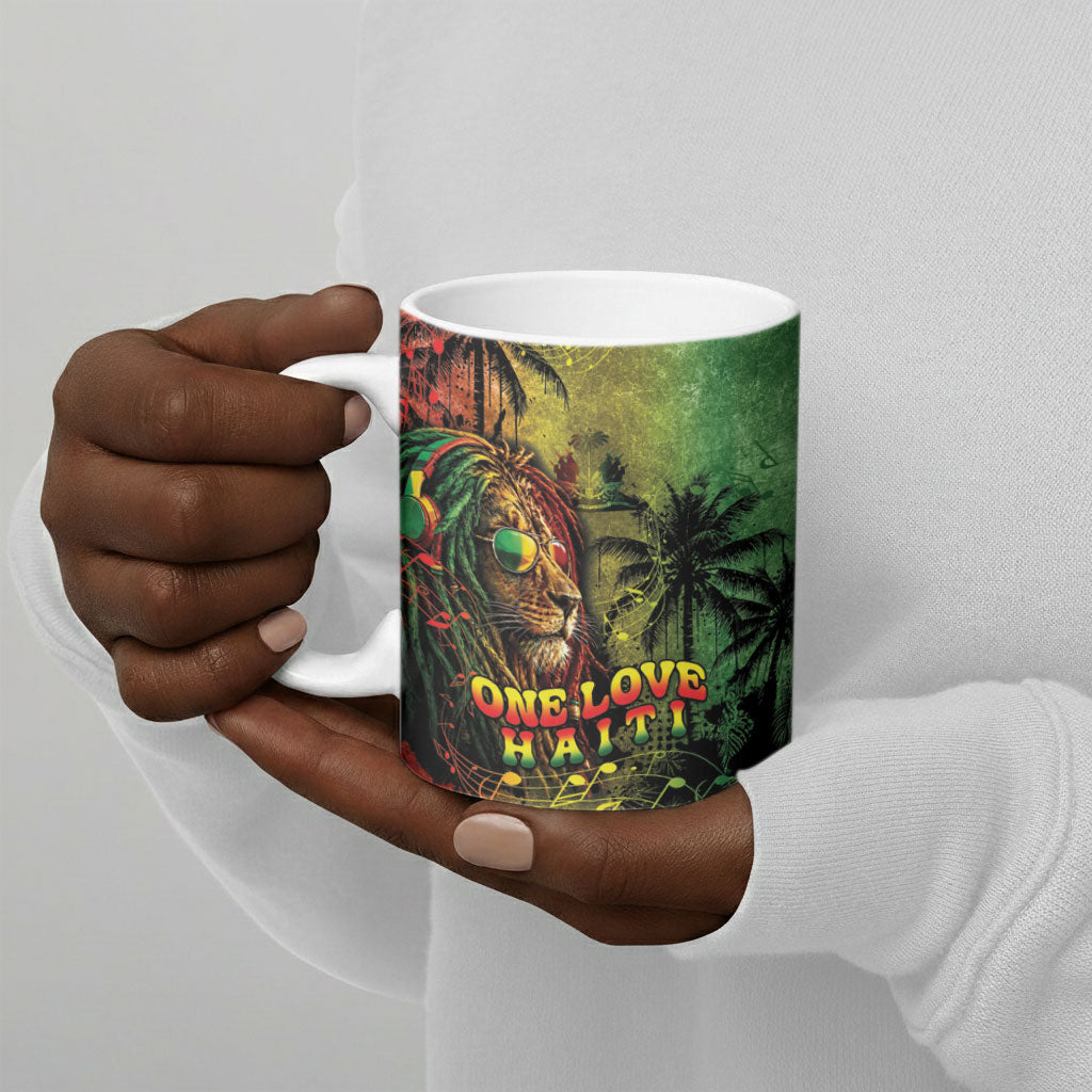 One Love Afro Haiti Ceramic Mug Rastafarian Lion Reggae Grunge Style