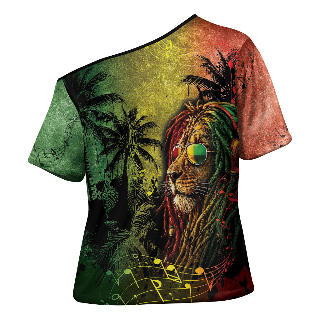 One Love Afro Haiti Cross Shoulder Shirt Rastafarian Lion Reggae Grunge Style