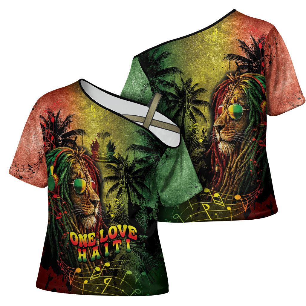 One Love Afro Haiti Cross Shoulder Shirt Rastafarian Lion Reggae Grunge Style