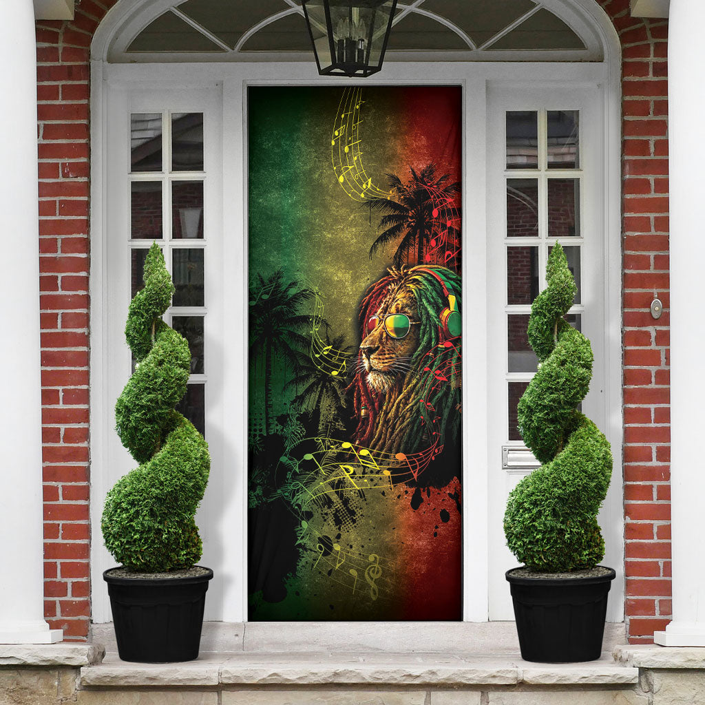 One Love Afro Haiti Door Cover Rastafarian Lion Reggae Grunge Style