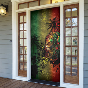 One Love Afro Haiti Door Cover Rastafarian Lion Reggae Grunge Style