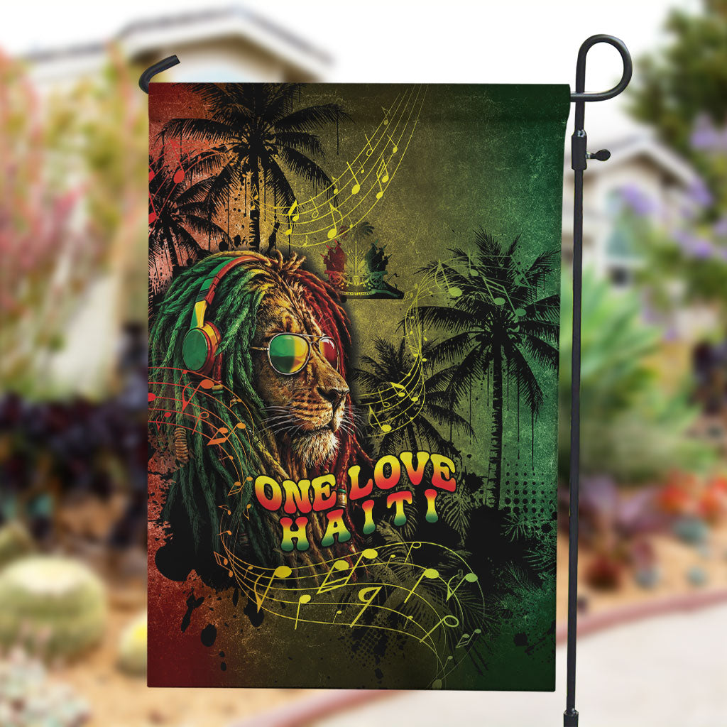 One Love Afro Haiti Garden Flag Rastafarian Lion Reggae Grunge Style
