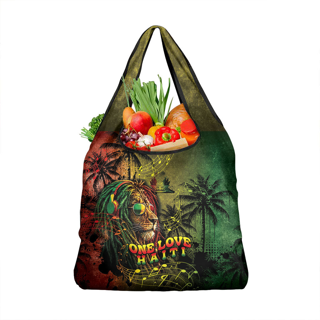 One Love Afro Haiti Grocery Bag Rastafarian Lion Reggae Grunge Style