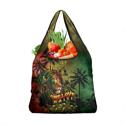 One Love Afro Haiti Grocery Bag Rastafarian Lion Reggae Grunge Style