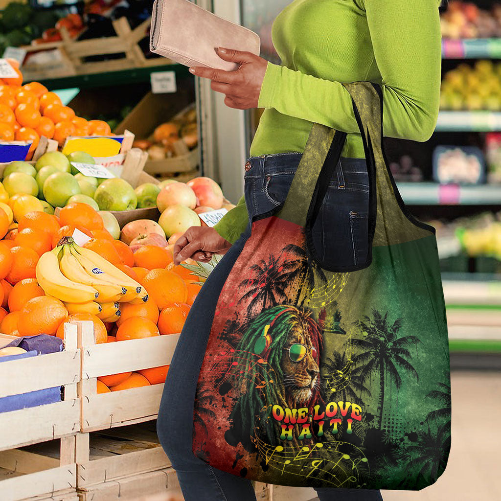 One Love Afro Haiti Grocery Bag Rastafarian Lion Reggae Grunge Style
