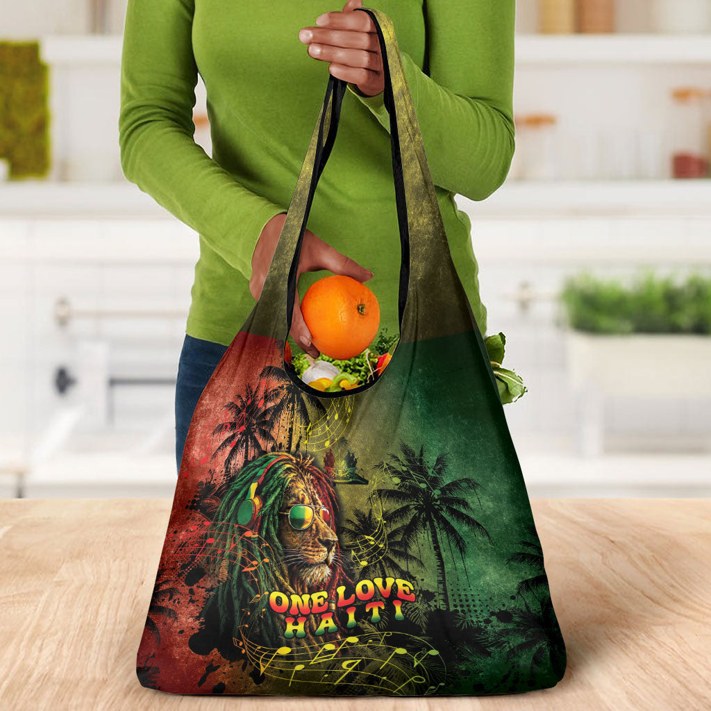 One Love Afro Haiti Grocery Bag Rastafarian Lion Reggae Grunge Style