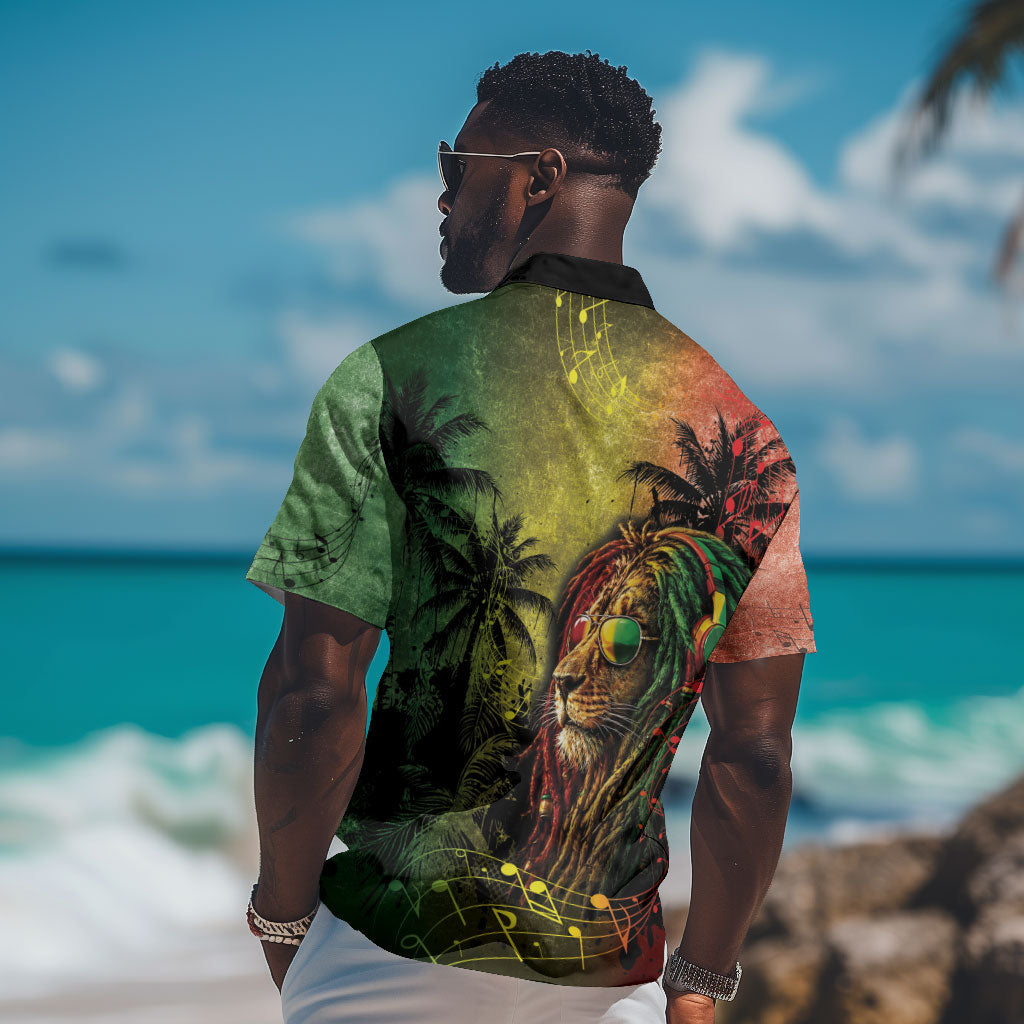One Love Afro Haiti Hawaiian Shirt Rastafarian Lion Reggae Grunge Style