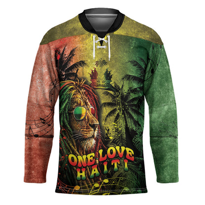 One Love Afro Haiti Hockey Jersey Rastafarian Lion Reggae Grunge Style