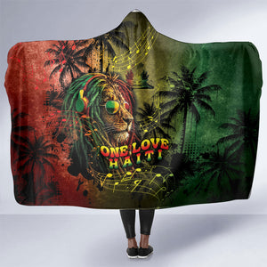 One Love Afro Haiti Hooded Blanket Rastafarian Lion Reggae Grunge Style