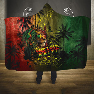 One Love Afro Haiti Hooded Blanket Rastafarian Lion Reggae Grunge Style