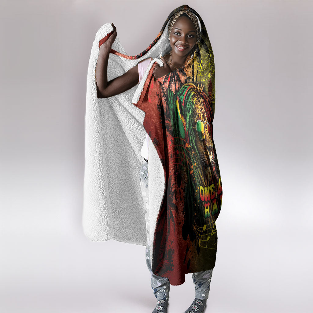 One Love Afro Haiti Hooded Blanket Rastafarian Lion Reggae Grunge Style