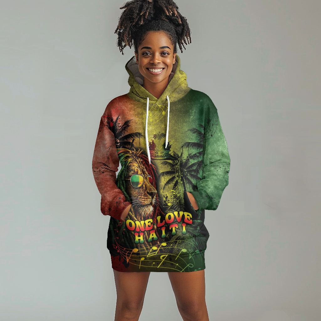One Love Afro Haiti Hoodie Dress Rastafarian Lion Reggae Grunge Style