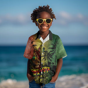 One Love Afro Haiti Kid Hawaiian Shirt Rastafarian Lion Reggae Grunge Style