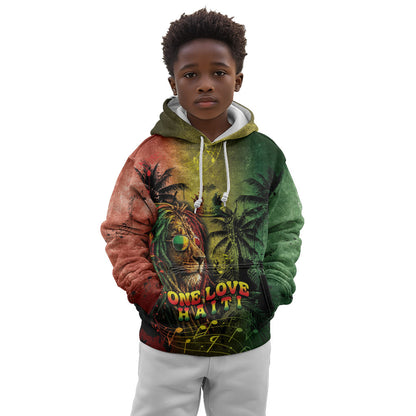 One Love Afro Haiti Kid Hoodie Rastafarian Lion Reggae Grunge Style