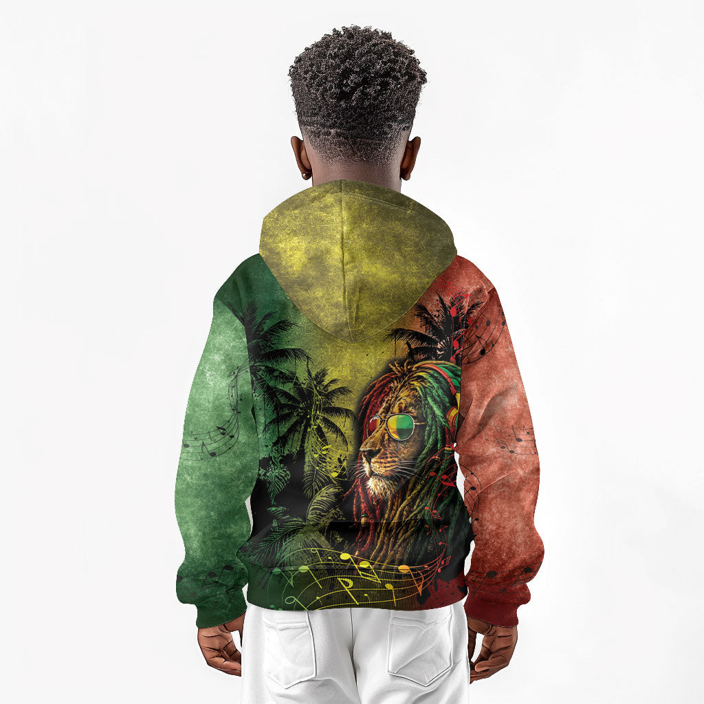 One Love Afro Haiti Kid Hoodie Rastafarian Lion Reggae Grunge Style