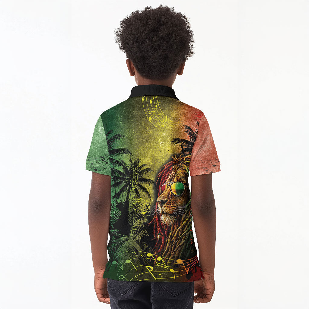 One Love Afro Haiti Kid Polo Shirt Rastafarian Lion Reggae Grunge Style