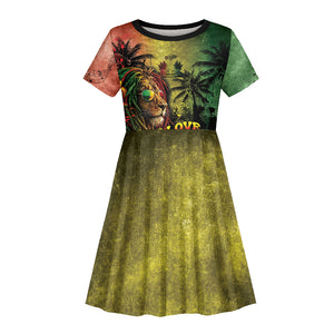One Love Afro Haiti Kid Short Sleeve Dress Rastafarian Lion Reggae Grunge Style