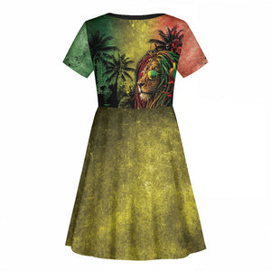 One Love Afro Haiti Kid Short Sleeve Dress Rastafarian Lion Reggae Grunge Style