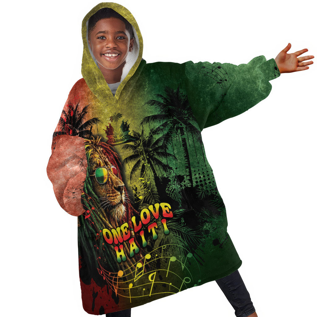 One Love Afro Haiti Kid Wearable Blanket Hoodie Rastafarian Lion Reggae Grunge Style